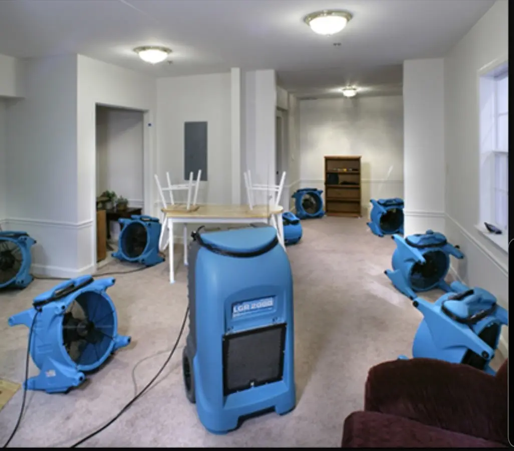 Air movers and dehumidifier setup for Water Extraction & Removal in Mendham